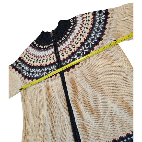 Marisa Christina Sweater Hand Knit Fair Isle Tan Black Ramie Cotton Zip Up - Picture 15 of 15